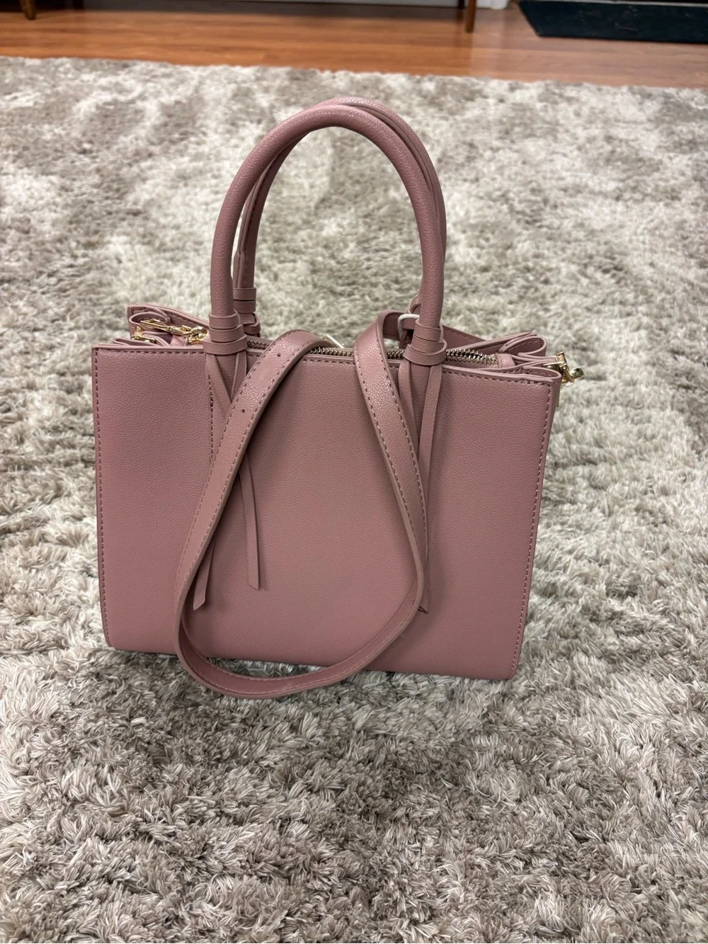 Madison West Rose Pink Structured Satchel with Detachable Strap
